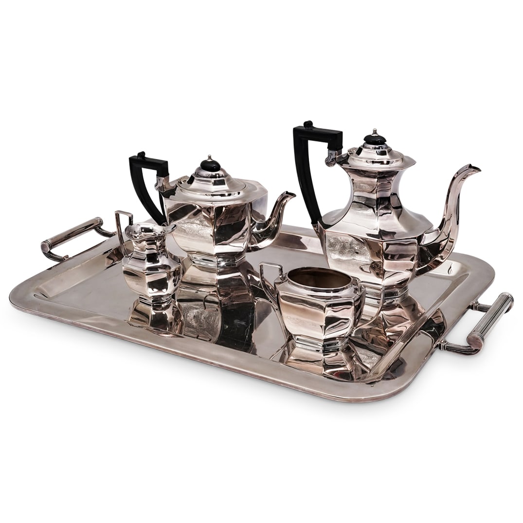 John Turton Silver Plated Tea Set & Sheffield Tray
