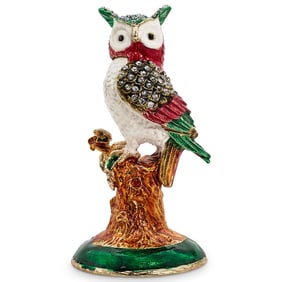 Decorative Jeweled and Enameled Owl Trinket Box
