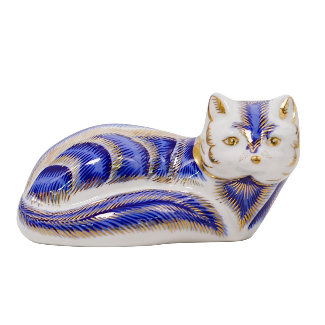 Royal Crown Derby Imari Arctic Blue Fox Paperweight: Royal Crown Derby Imari Arctic Blue Fox Paperweight20th Cent. EnglandRoyal Crown Derby imari fine bone china paperweight, in the form of an Arctic blue fox with cobalt and 22k gold details. Marked und