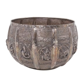 Antique Thai Silver Hammered Relief Bowl