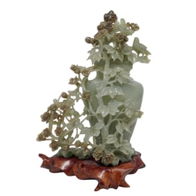 Antique Chinese Carved Jade Covered Floral Urn