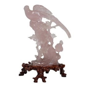 Chinese Carved Rose Quartz Bird Figurine