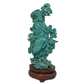 Antique Carved Chinese Turquoise Goddess Figurine