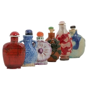 (6 Pc) Chinese Antique Assorted Snuff Bottles Grouping