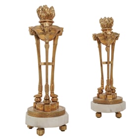 Pair of French Marble and Gilt Bronze Torch Candlesticks