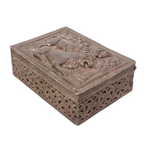 Antique Persian Repousse Silver Lion Box