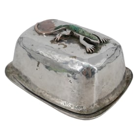 Emilia Castillo Silverplate Turquoise Lizard Covered Butter Dish