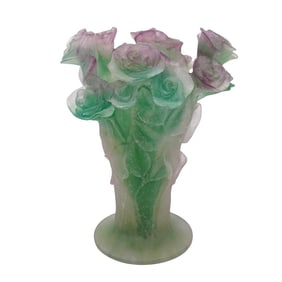 Daum France Pate de Verre Glass "Rose Passion" Vase