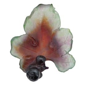 Daum France Pate De Verre Crystal Fig Leaf Dish