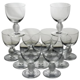 (11 Pc) Lalique Langeais Bordeaux White Wine Glasses