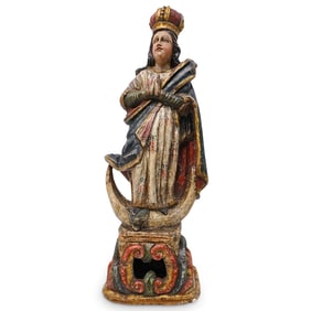 Spanish Colonial Alabaster Crowned Madonna Figurine