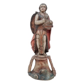 Spanish Colonial Alabster Catholic Saint Holding A Lamb Figurine