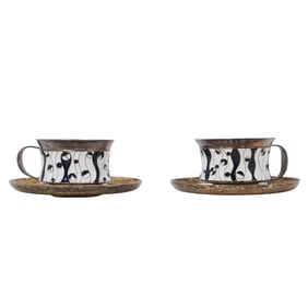 (4 pcs) Russian Silver & Vitreous Enamel Demitasse Cup and Saucers