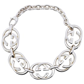 Gucci Solid Sterling Silver Interlocking G Link Bracelet