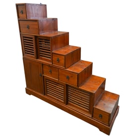 Japanese Wood Double-Sided Step Tansu Cabinet