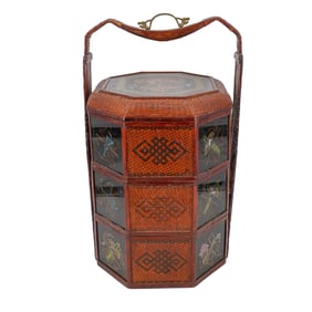 Antique Chinese Lacquered Wedding Basket