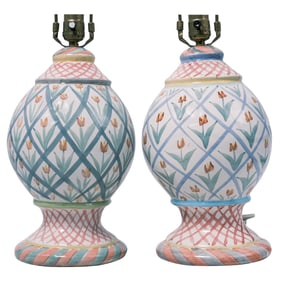 Pair MacKenzie Childs Porcelain Table Lamps