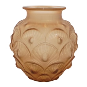 After Marius Ernest Sabino "Les Plumes" Frosted Glass Vase