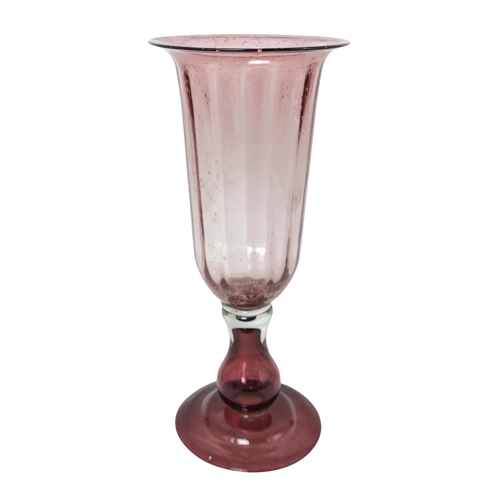 Vintage Murano Bullicante Amethyst Purple Footed Vase: Vintage Murano Bullicante Amethyst Purple Footed Vase20th Century, Italy.Vintage Murano Bullicante Amethyst Purple Vase. Designed with a footed rounded support base in clear glass and sommerso amethys