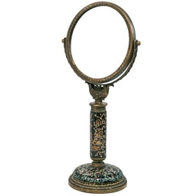 Chinese Bronze and Enamel Porcelain Vanity Mirror