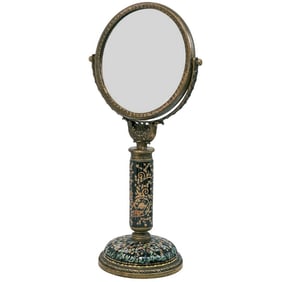 Chinese Bronze and Enamel Porcelain Vanity Mirror