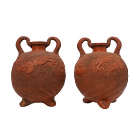 Pair of Japanese Tokoname Ware Dragon Vases