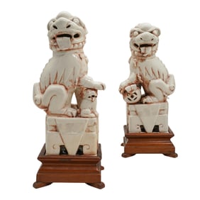 Pair of Chinese Ceramic Foo Dog Figurines