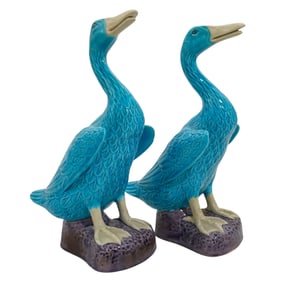 Pair of Chinoiserie Porcelain Ducks