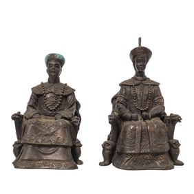 Pair of Cast Bronze Chinese Emperor/Empress Figures