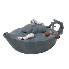 Signed Chinese Ceramic Silkworm Teapot