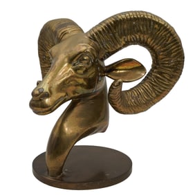 Large Cast Gilt Brass Ram's Head Sculpture