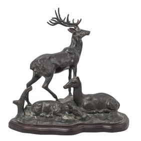 After Antoine-Louis Barye (French, 1795-1875) Bronze Deer Sculpture
