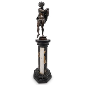 Bronze Bacchus Statue On Marble Pedestal