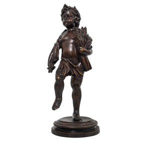 Antique Mixed Metal Wheat Child Sculpture