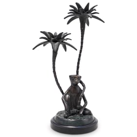 Orientalist Monkey Under Palm Trees Candle Holder
