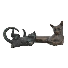 (2 Pc) Metal Lounging Cat Figurines