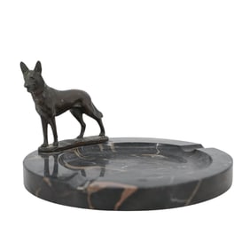 Bronze German Shepherd Marble Ashtray