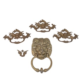 (5 pcs) Vintage Gilt Brass Hardware