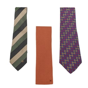 (3 pcs) Designer Silk Ties; Hermes, Gucci
