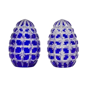 Pair of Faberge Style Cobalt to Clear Crystal Eggs