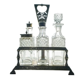 Walker and Hall Silver Plated & Crystal Cruet Set & Caddy