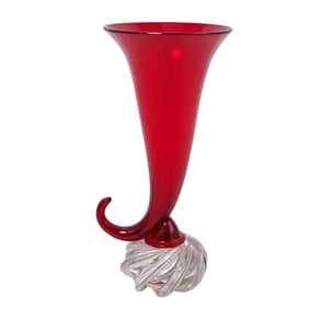 Red Art Glass Cornucopia Vase