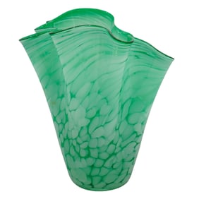 Green Murano Ribbon Rim Glass Vase