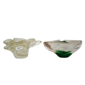 (2 pcs) Murano Organic Form Glass Ashtrays