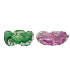 (2 pcs) Murano Pink and Green Glass Ashtrays