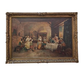 Antique Oil Painting Inspired By Detti's "The Palm Reader"