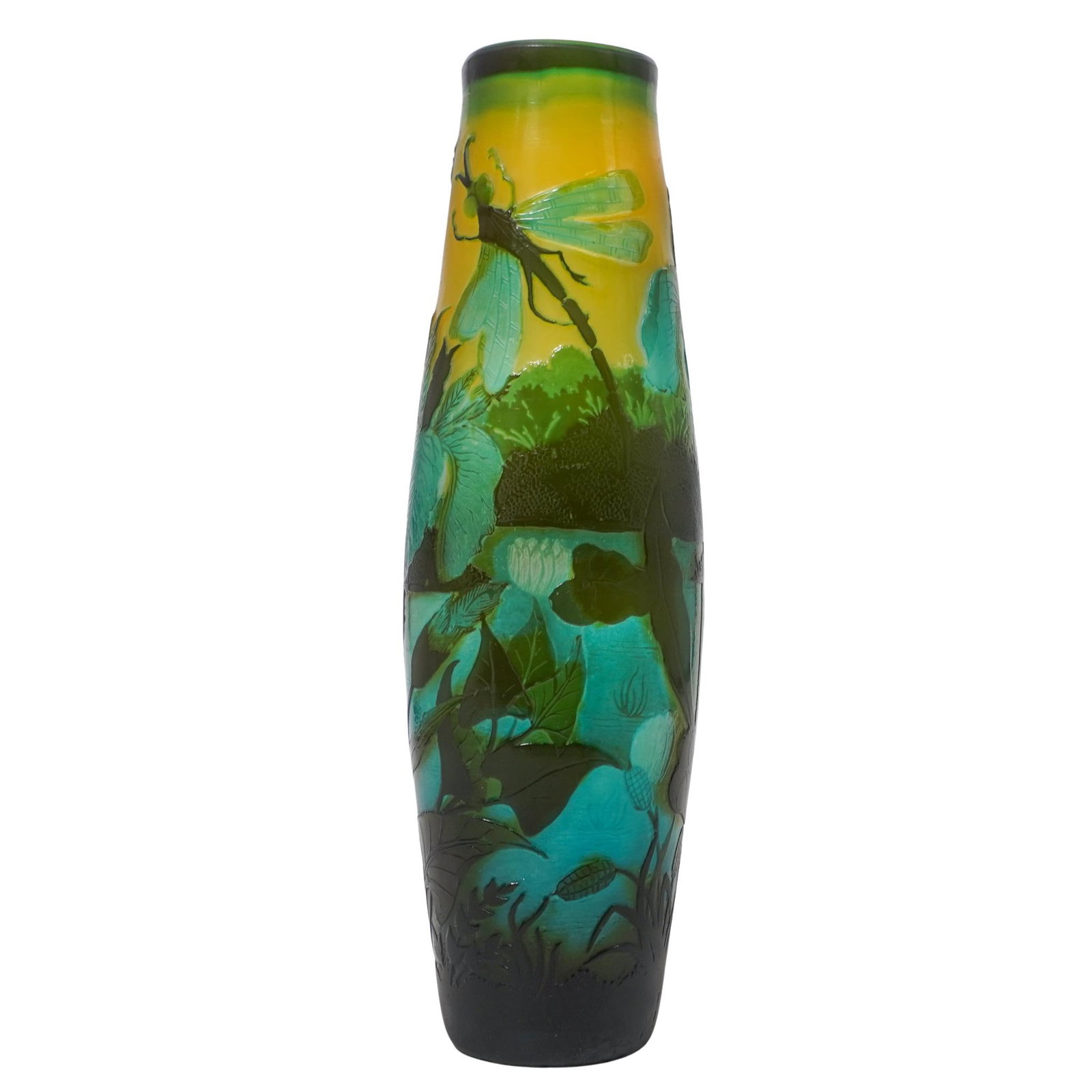 Emile Galle Style Dragonfly & Water Lily Cameo Vase (1 of 7)