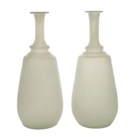 (2 Pc) French White Opaline Glass Bud Vases