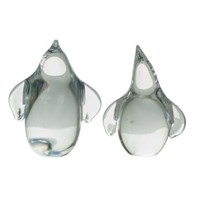 (2 Pc) Steuben Crystal 'Penguin' Figurines