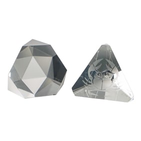(2 Pc) Steuben Crystal Faceted Cut Prism Paperweights
